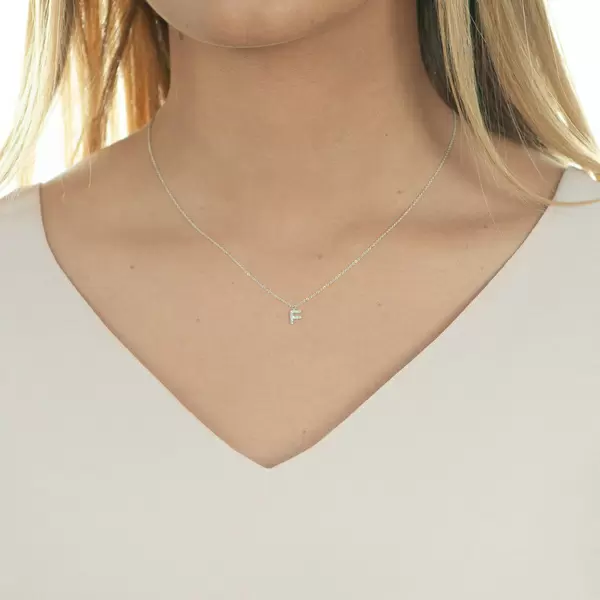 Leaf Jewelry Halskette Letter "F", 14 K Weißgold mit Diamanten Muttertagsangebot
