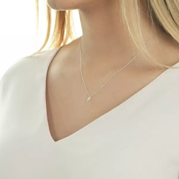 Leaf Jewelry Halskette Letter "F", 14 K Weißgold mit Diamanten Muttertagsangebot