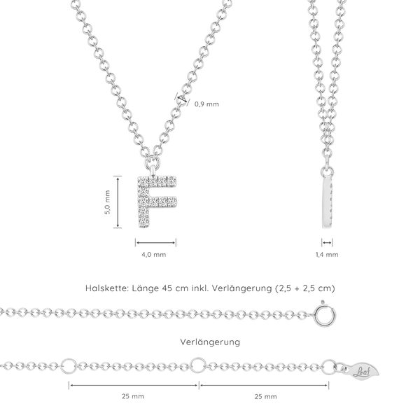 Leaf Jewelry Halskette Letter "F", 14 K Weißgold mit Diamanten Muttertagsangebot