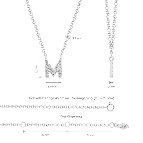 Leaf Jewelry Halskette Letter "M", 14 K Weißgold mit Diamanten Neueste Mode