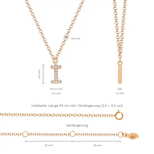 Leaf Jewelry Halskette Letter "I", 14 K Rosegold mit Diamanten Online Outlet