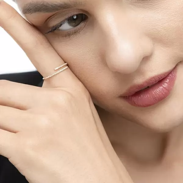Leaf Jewelry Ring Open mit Diamanten, 18 K Rosegold Zeitlich begrenztes Angebot