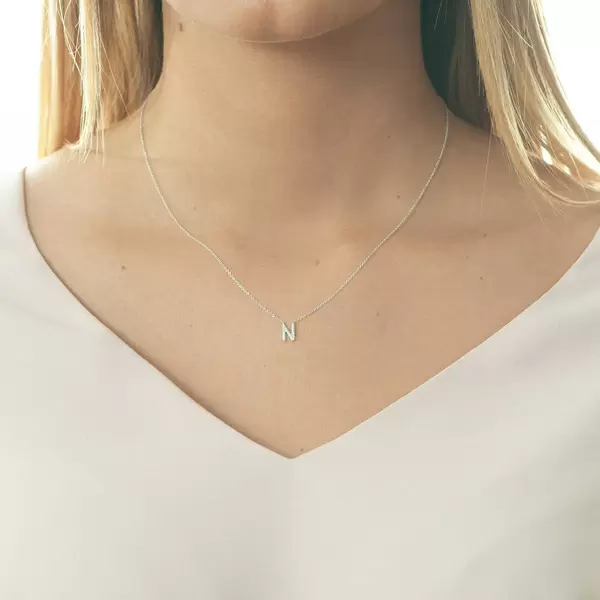 Leaf Jewelry Halskette Letter "N", 14 K Weißgold mit Diamanten Große Rabatte