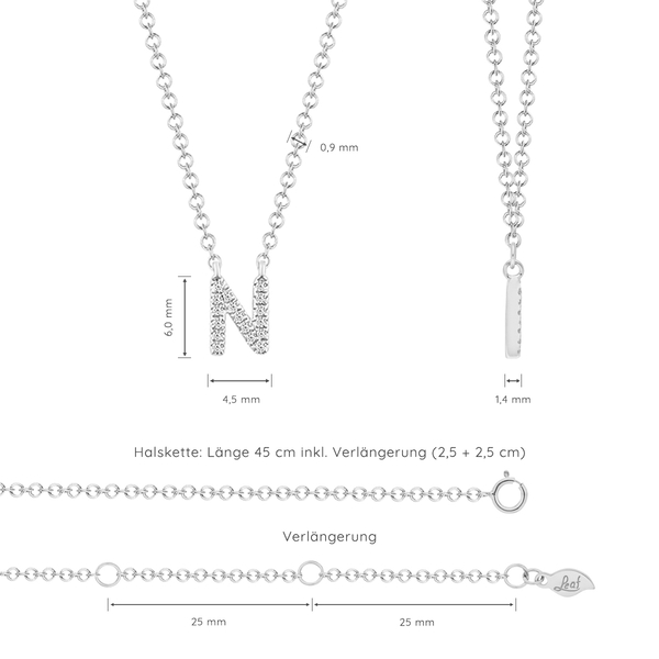 Leaf Jewelry Halskette Letter "N", 14 K Weißgold mit Diamanten Große Rabatte