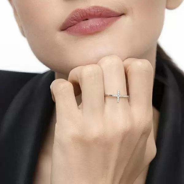 Leaf Jewelry Ring Kreuz mit Diamanten, 18 K Weißgold Tiefpreis