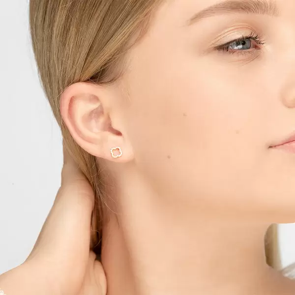 Leaf Jewelry Ohrstecker Clover mit Diamanten, 18 K Gelbgold Neueste Stile