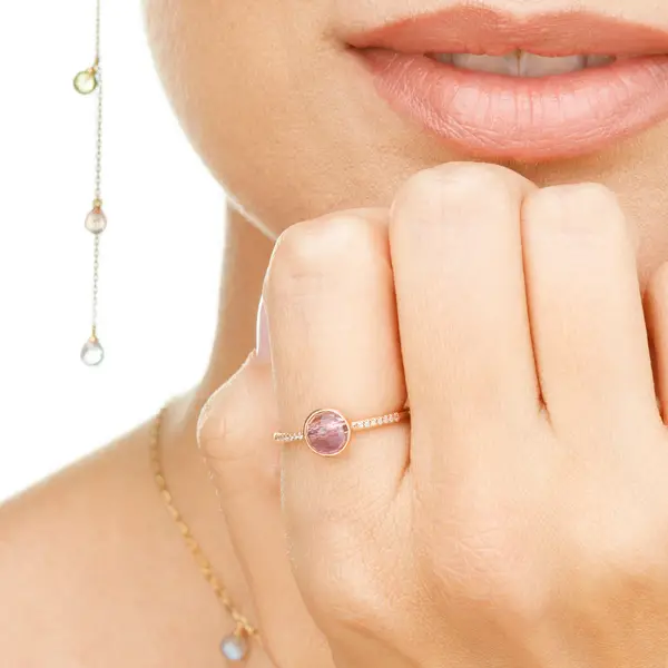 Leaf Jewelry Ring Amethyst mit Diamanten, 14K Rosegold, Gr.50 Letzter Tag