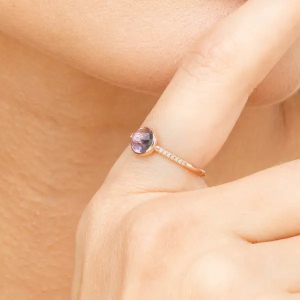 Leaf Jewelry Ring Amethyst mit Diamanten, 14K Rosegold, Gr.50 Letzter Tag