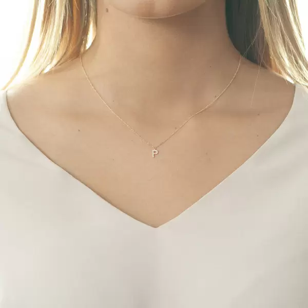 Leaf Jewelry Halskette Letter "P", 14 K Rosegold mit Diamanten Zeitbegrenzte Promotion
