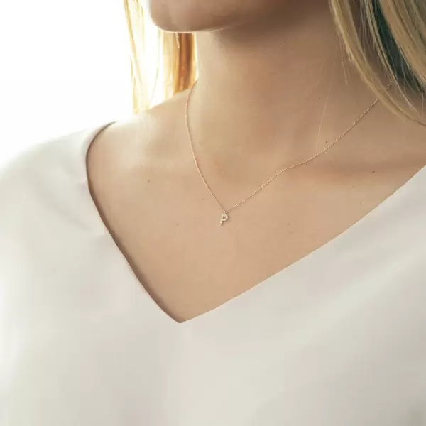 Leaf Jewelry Halskette Letter "P", 14 K Rosegold mit Diamanten Zeitbegrenzte Promotion