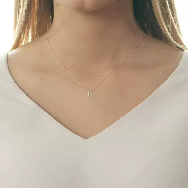 Leaf Jewelry Halskette Letter "N", 14 K Rosegold mit Diamanten Bis zu 50% Rabatt