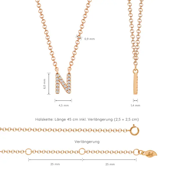 Leaf Jewelry Halskette Letter "N", 14 K Rosegold mit Diamanten Bis zu 50% Rabatt