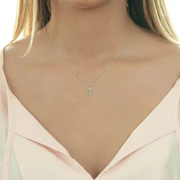 Leaf Jewelry Halskette Kreuz mit Diamanten, 18 K Weißgold Bis zu 65% Rabatt