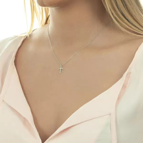 Leaf Jewelry Halskette Kreuz mit Diamanten, 18 K Weißgold Bis zu 65% Rabatt