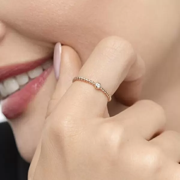 Leaf Jewelry Ring Solitaire, 18 K Rosegold Sonderangebot der Fabrik