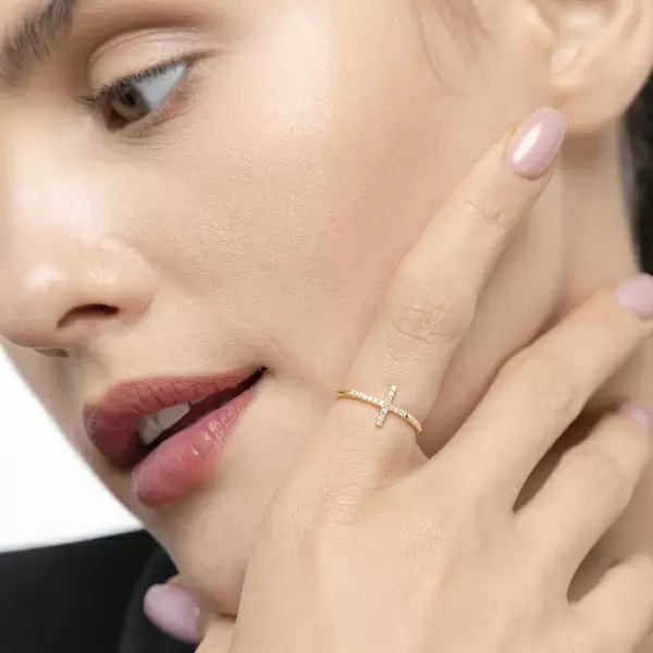 Leaf Jewelry Ring Kreuz mit Diamanten, 18 K Gelbgold Super Rabatt