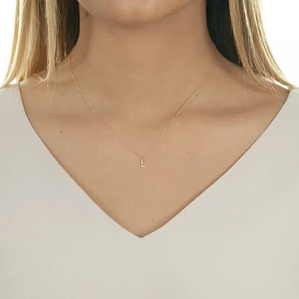 Leaf Jewelry Halskette Letter "L", 14 K Rosegold mit Diamanten 50% Rabatt mit kostenlosem Versand