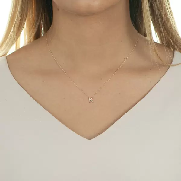 Leaf Jewelry Halskette Letter "K", 14 K Rosegold mit Diamanten Rabatte dieses Monats