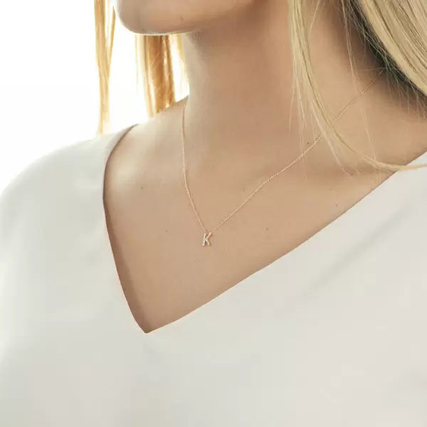 Leaf Jewelry Halskette Letter "K", 14 K Rosegold mit Diamanten Rabatte dieses Monats