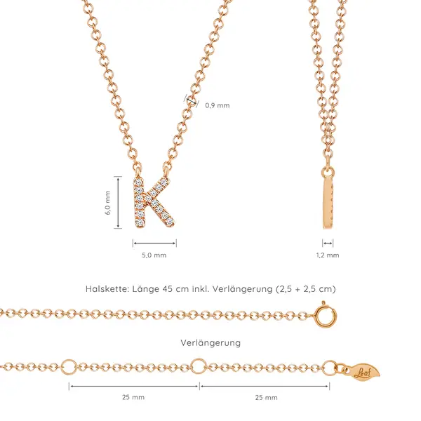 Leaf Jewelry Halskette Letter "K", 14 K Rosegold mit Diamanten Rabatte dieses Monats