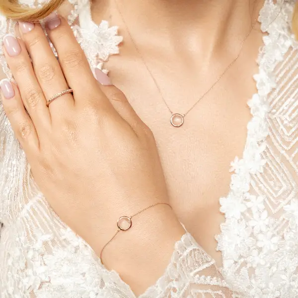 Leaf Jewelry Halskette Rosenquarz, 14 K Roségold Auslauf