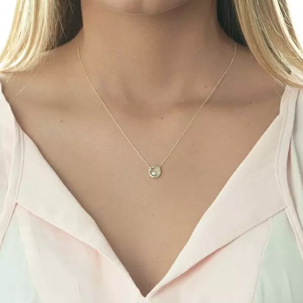 Leaf Jewelry Halskette Grüner Amethyst, 14 K Gelbgold Verkauf