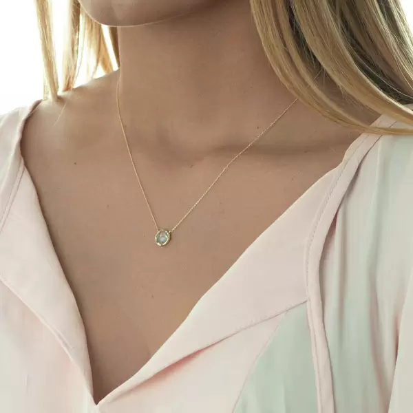 Leaf Jewelry Halskette Grüner Amethyst, 14 K Gelbgold Verkauf