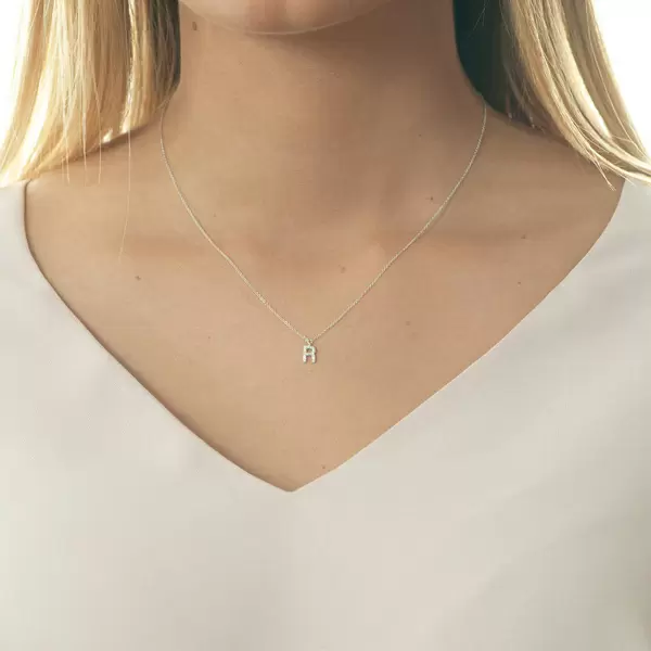 Leaf Jewelry Halskette Letter "R", 14 K Weißgold mit Diamanten Blitzverkäufe
