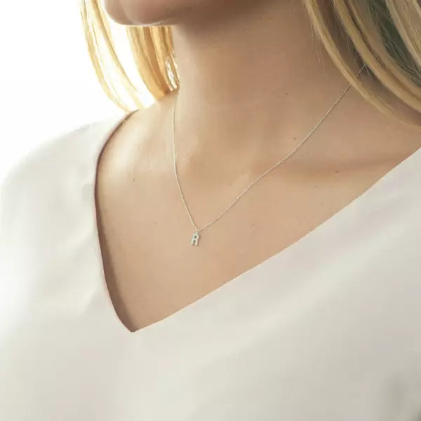 Leaf Jewelry Halskette Letter "R", 14 K Weißgold mit Diamanten Blitzverkäufe