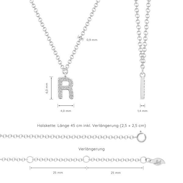 Leaf Jewelry Halskette Letter "R", 14 K Weißgold mit Diamanten Blitzverkäufe