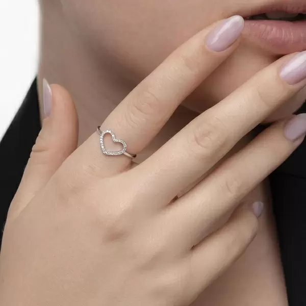 Leaf Jewelry Ring Herz mit Diamanten, 18 K Weißgold Kostenloser Versand