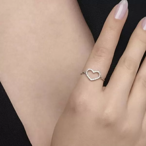 Leaf Jewelry Ring Herz mit Diamanten, 18 K Weißgold Kostenloser Versand