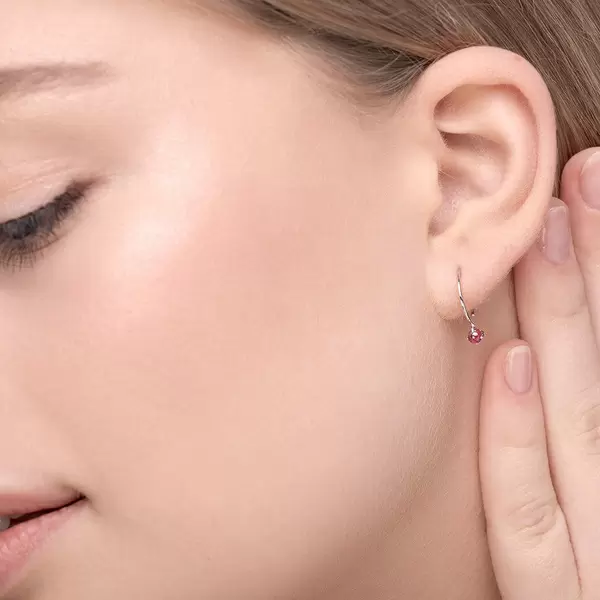 Leaf Jewelry Ohrringe Cabochon, Rubin, 14 K Weißgold Günstig kaufen