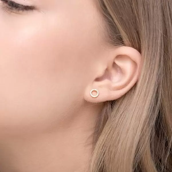 Leaf Jewelry Ohrringe Circle mit Diamanten, 18 K Gelbgold Flash Sale