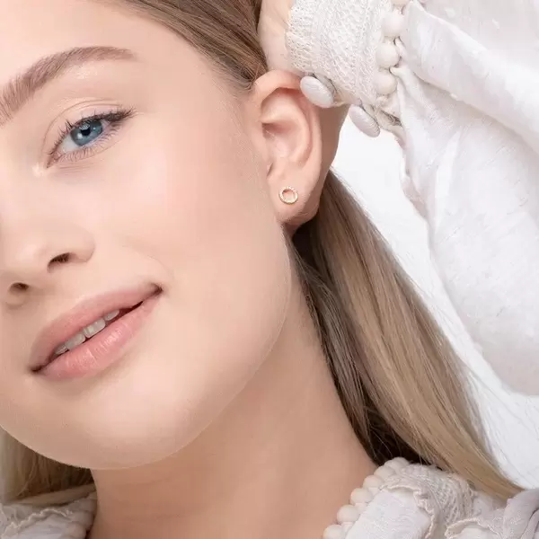 Leaf Jewelry Ohrringe Circle mit Diamanten, 18 K Gelbgold Flash Sale
