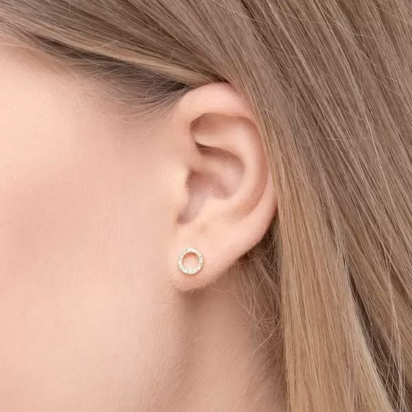 Leaf Jewelry Ohrringe Circle mit Diamanten, 18 K Gelbgold Flash Sale