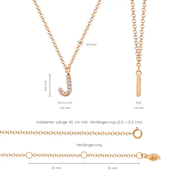 Leaf Jewelry Halskette Letter "J", 14 K Rosegold mit Diamanten Exklusivangebot
