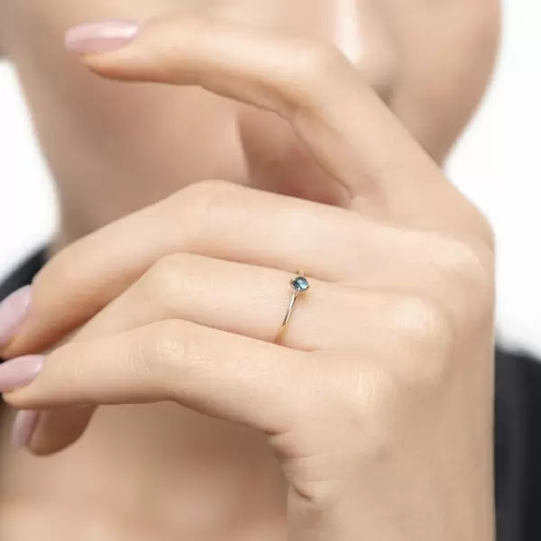 Leaf Jewelry Ring Cabochon, 14 K Gelbgold, Blauer Topas Muttertagsangebot