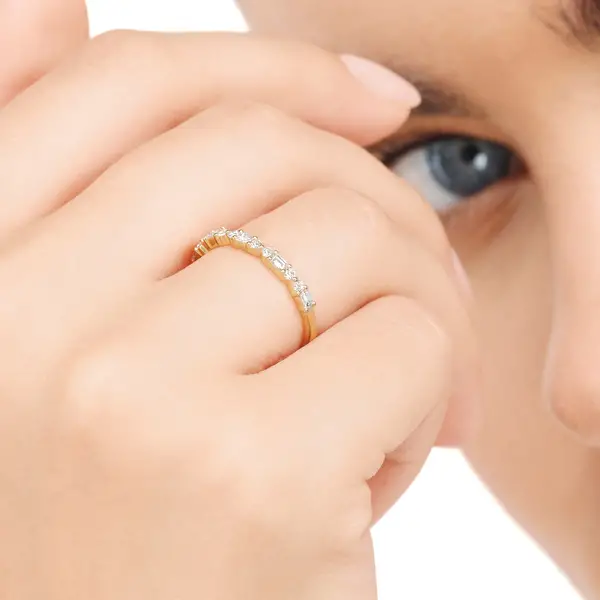 Leaf Jewelry Ring mit Baguette Diamanten, 14K Gelbgold Heißer Verkauf