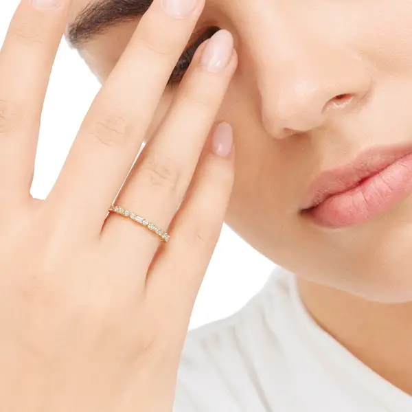 Leaf Jewelry Ring mit Baguette Diamanten, 14K Gelbgold Heißer Verkauf