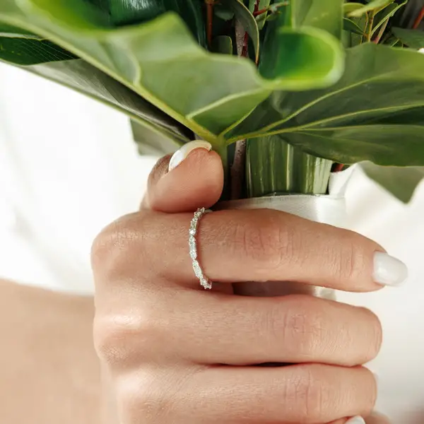Leaf Jewelry Ring mit Baguette Diamanten, 14K Gelbgold Heißer Verkauf