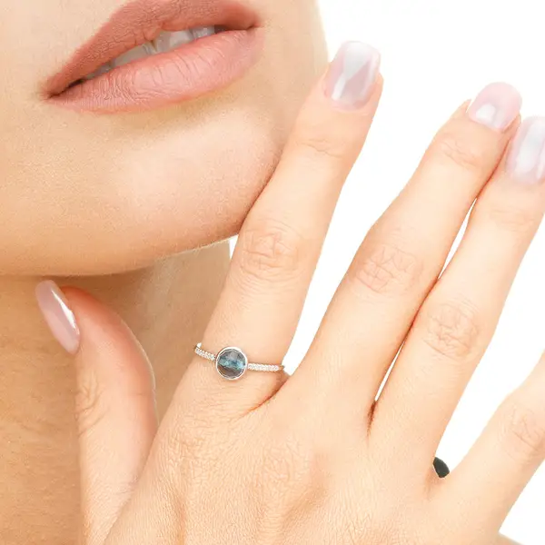 Leaf Jewelry Ring Blue Topas mit Diamanten, 14K Rosegold Online Outlet