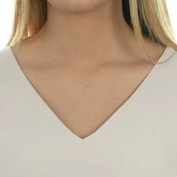 Leaf Jewelry Halskette Letter "C", 14 K Rosegold mit Diamanten Zeitlich begrenztes Angebot