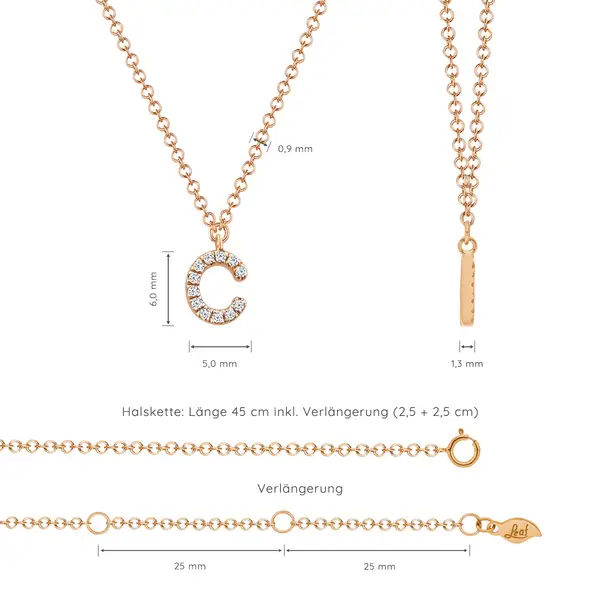 Leaf Jewelry Halskette Letter "C", 14 K Rosegold mit Diamanten Zeitlich begrenztes Angebot