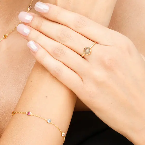 Leaf Jewelry Ring Labradorit mit Diamanten, 14K Gelbgold Exklusive Angebote
