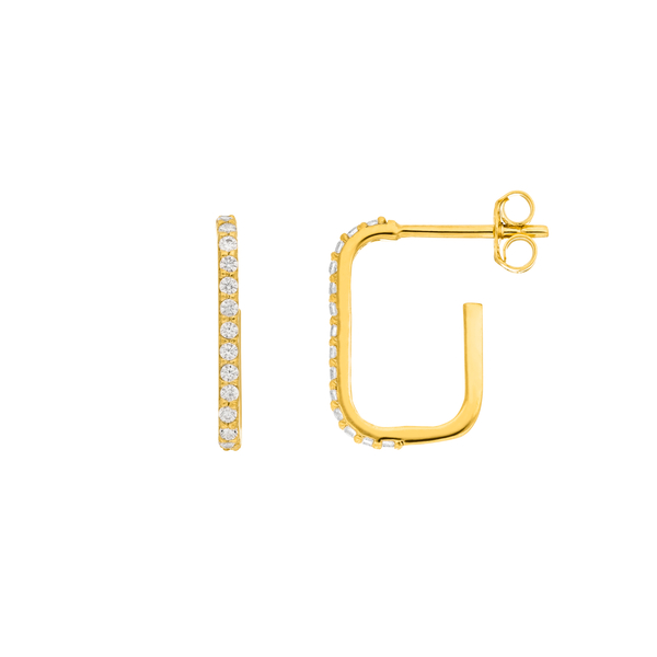 Leaf Jewelry Mini Creole Square mit Zirkonia, 18 K Gelbgold vergoldet Räumungsverkauf