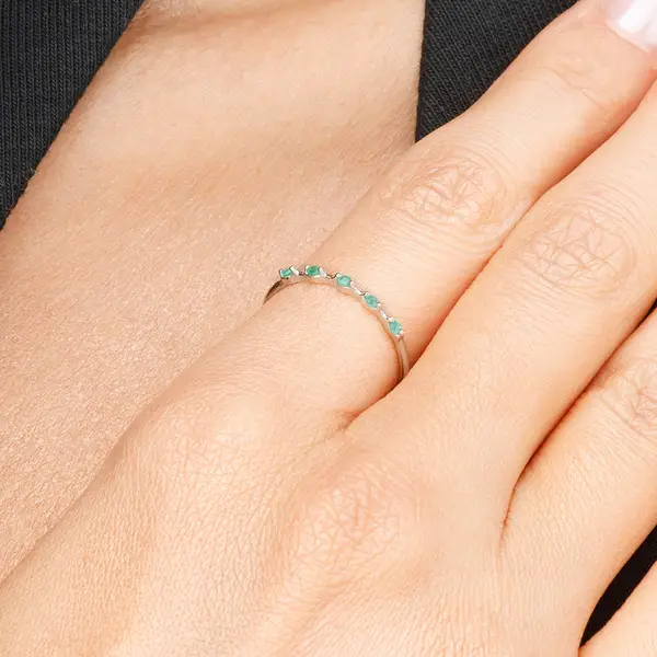 Leaf Jewelry Ring mit 5 Smaragden, 14K Weißgold Tiefpreis