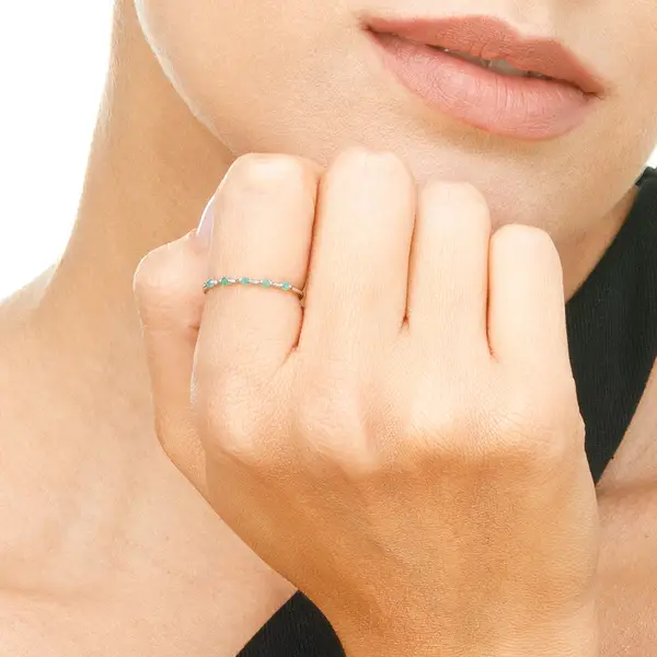 Leaf Jewelry Ring mit 5 Smaragden, 14K Weißgold Tiefpreis