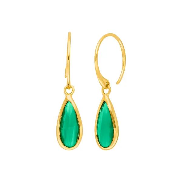 Leaf Jewelry Ohrhänger Gem Drop, Grüner Achat, 18 K Gelbgold vergoldet