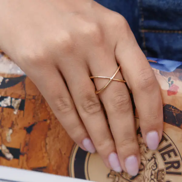 Leaf Jewelry Ring X Cross, 18 K Gelbgold vergoldet, Größe 54 Black Friday Preise
